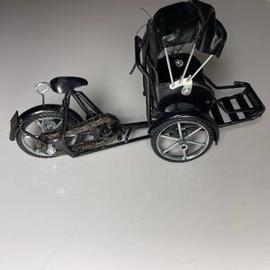 Rickshaw Pedal Taxi Cart Metal Vietnam Gold Coin Seat Cycle Canopy Becak